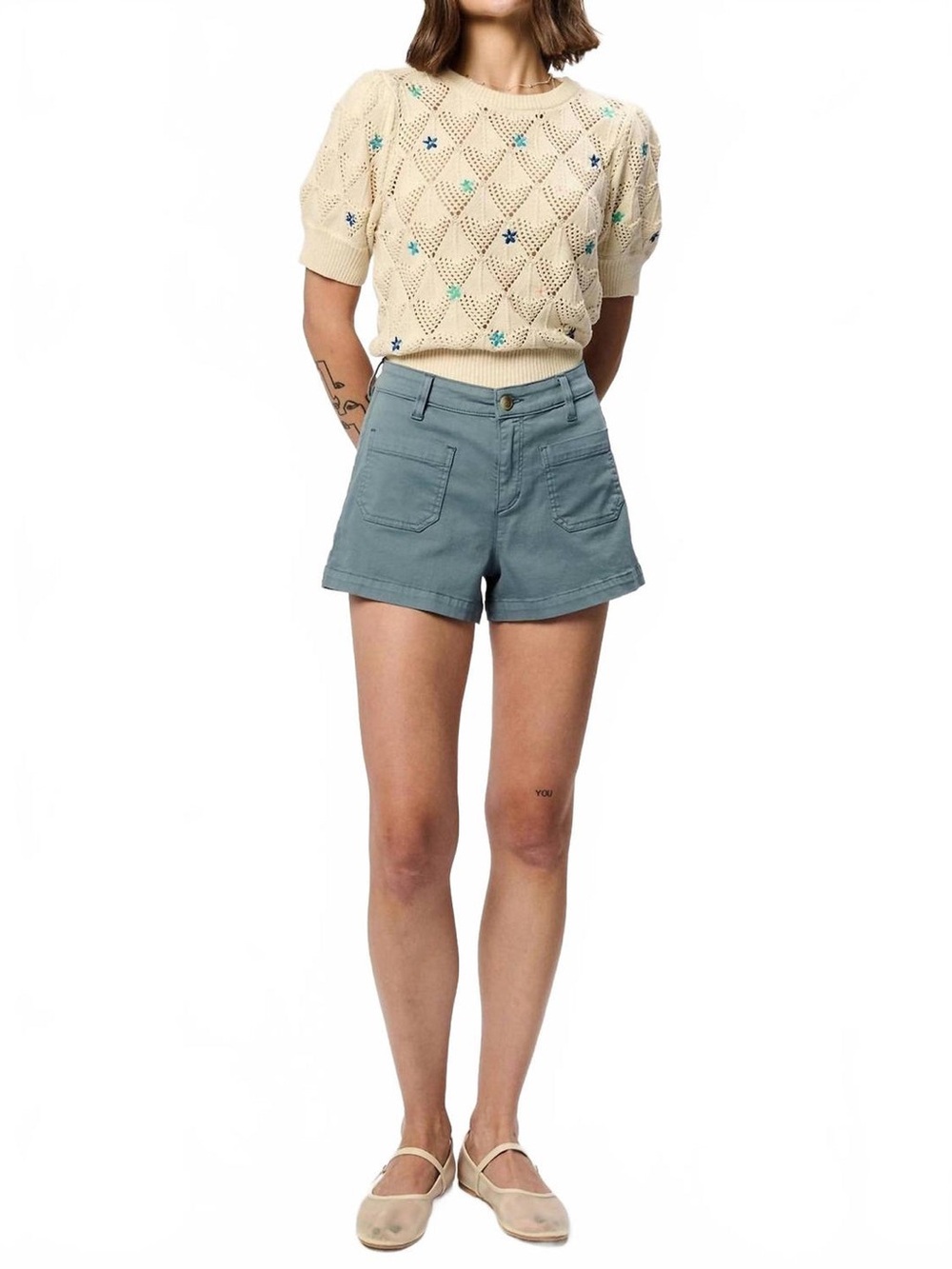 Another Love Carlisle Slate Blue High-Rise Utility Shorts